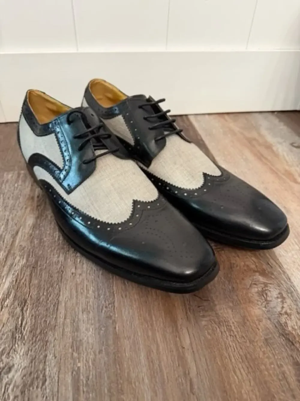 Stacy Adams Wingtip Two-Tone Black and Gray Oxford dress shoe Men's Sz 13M EUC